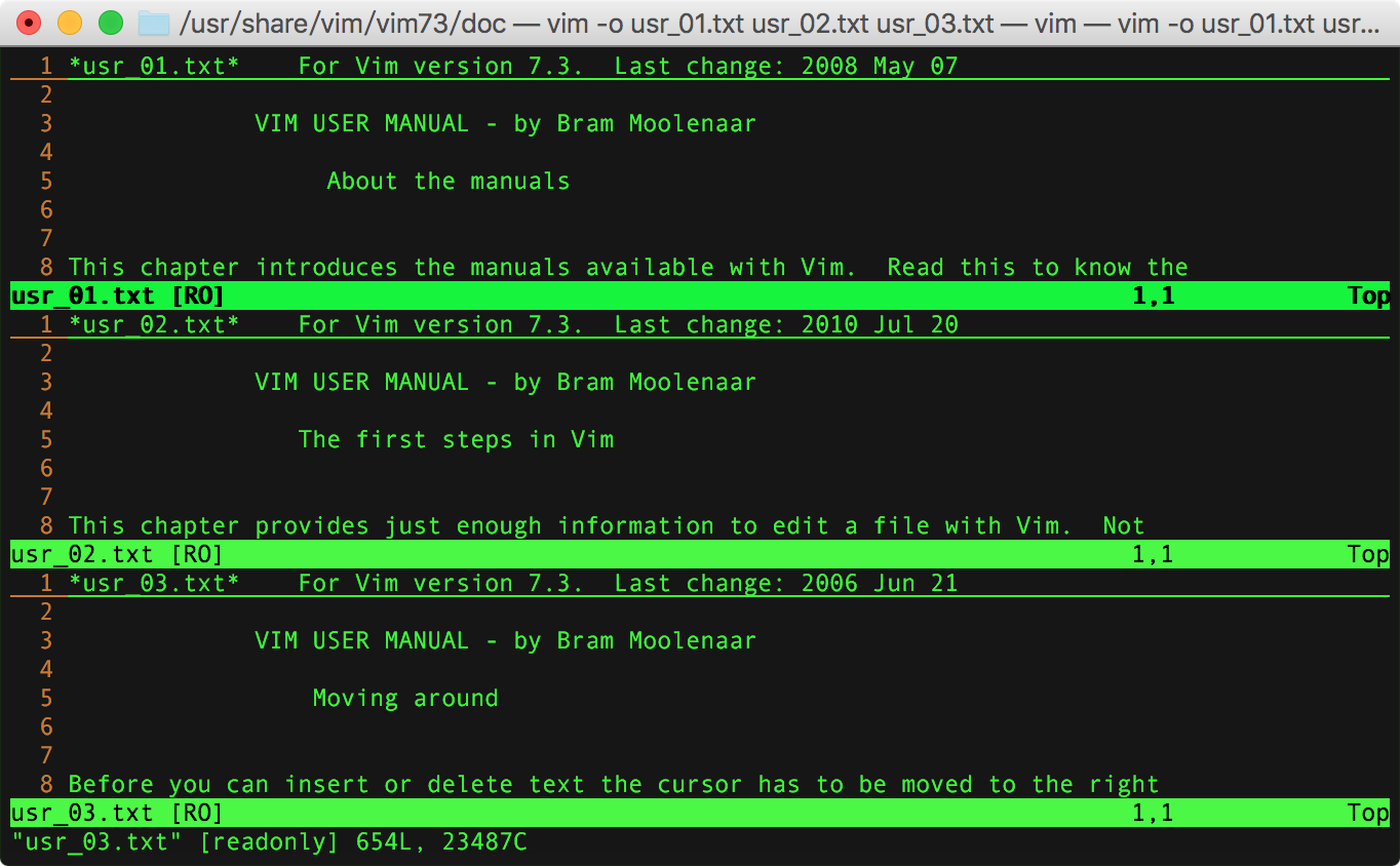 vim -o