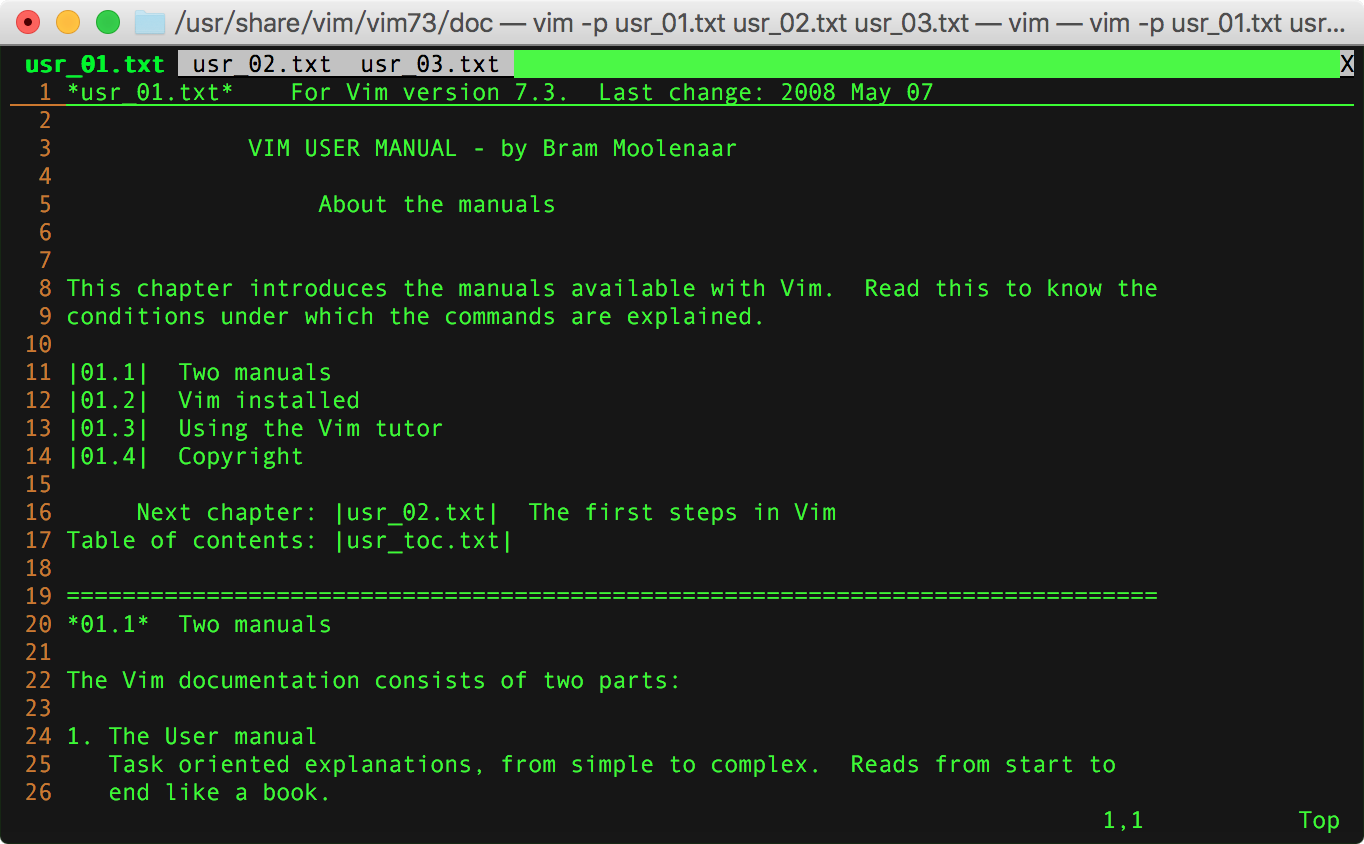vim -p tabpages